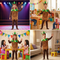Three-Piece Tree Costume with Headpiece Leafy Tree Costume Long-Sleeve Apparel for Children, Halloween