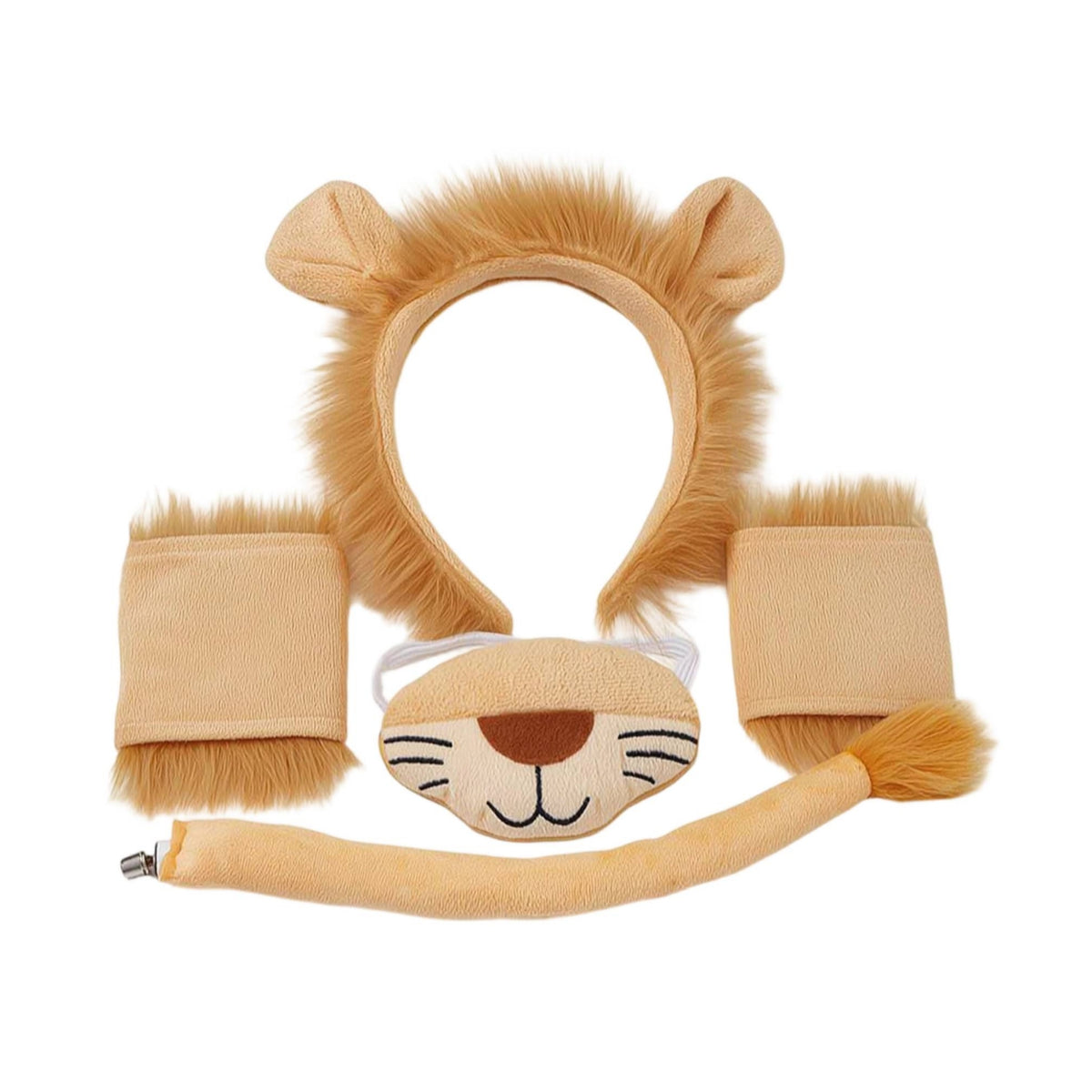 Soft Fabric Lion Headband with Gloves Furry Lion Costume with Tail Cute Paw Gloves Lightweight for Dress-Up