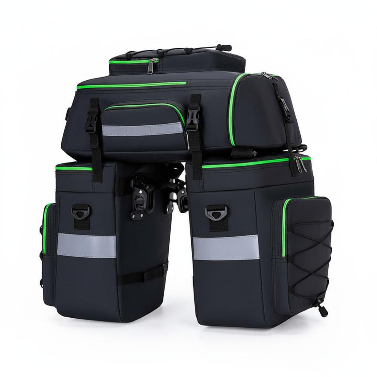 Reflective Strips 3 in 1 Bike Pannier Set Water Repellent Detachable Bike Rear Rack Bag Convertible Bike Backpack Pannier for Commuting