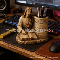 Resin Craft Statue Pen Holder with Bible Verse
