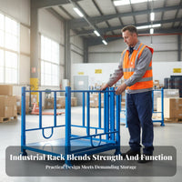 Heavy Duty Stacking Rack Space-Saving Foldable Steel Pallet 1000kg Load Capacity Stackable Post Pallet for Logistics Personnel, Commercial Storage