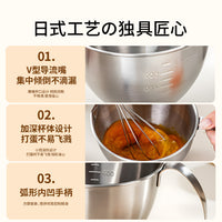 日式304不锈钢料理碗沙拉碗打蛋碗厨房带手柄专用调料和面刻度碗
