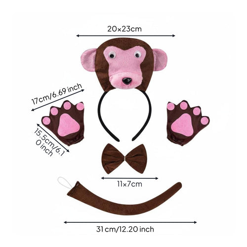 Monkey Costume Accessory Set Brown and Rose Creature Dress-up Kit Soft Material