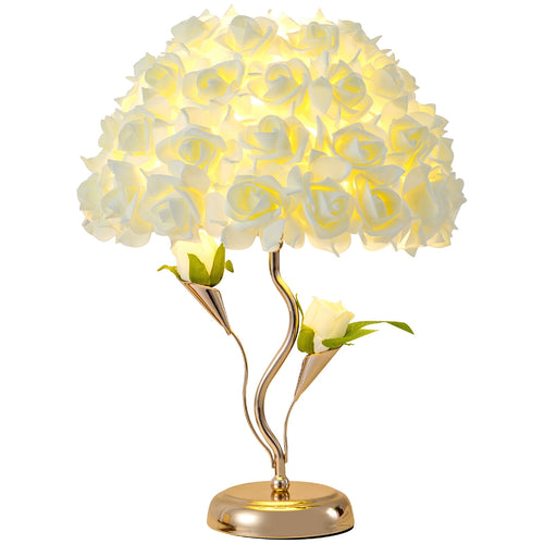 Rose Table Lamp Warm Glow Lamp with Rose Shade Decorative Gold-Tone for Vanity, Wedding