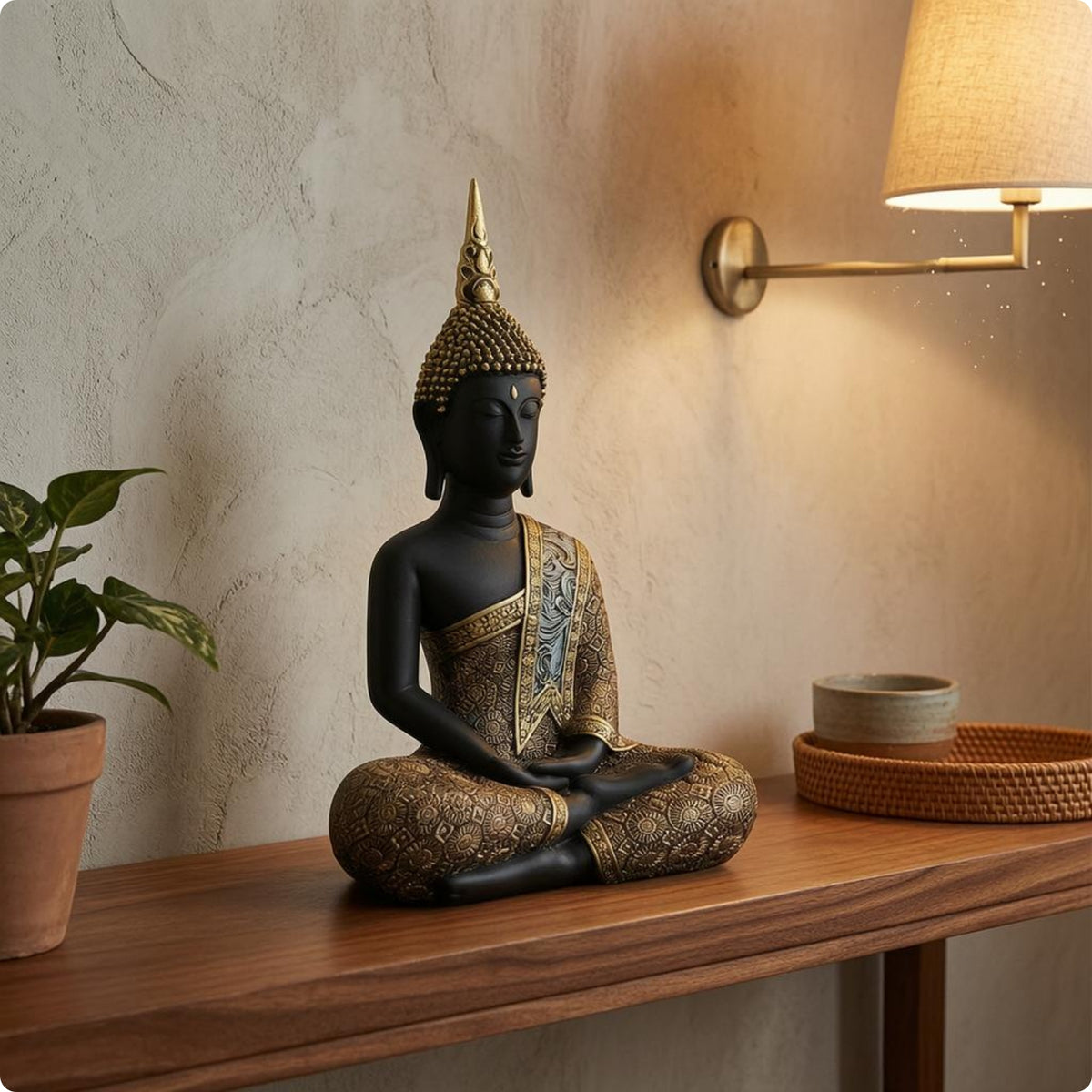 Meditating Buddha Figurine Resin Seated Zen Statue Ornate