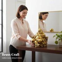 Good Fortune Symbol Laughing Buddha on Dragon Throne Intricacyed Craftsmanship Laughing Buddha Statue Golden Finish Feng Shui Ornament for Business Owners, Spirituality Seekers, Entrance Hall, Entranceway, Living Room, Storefront