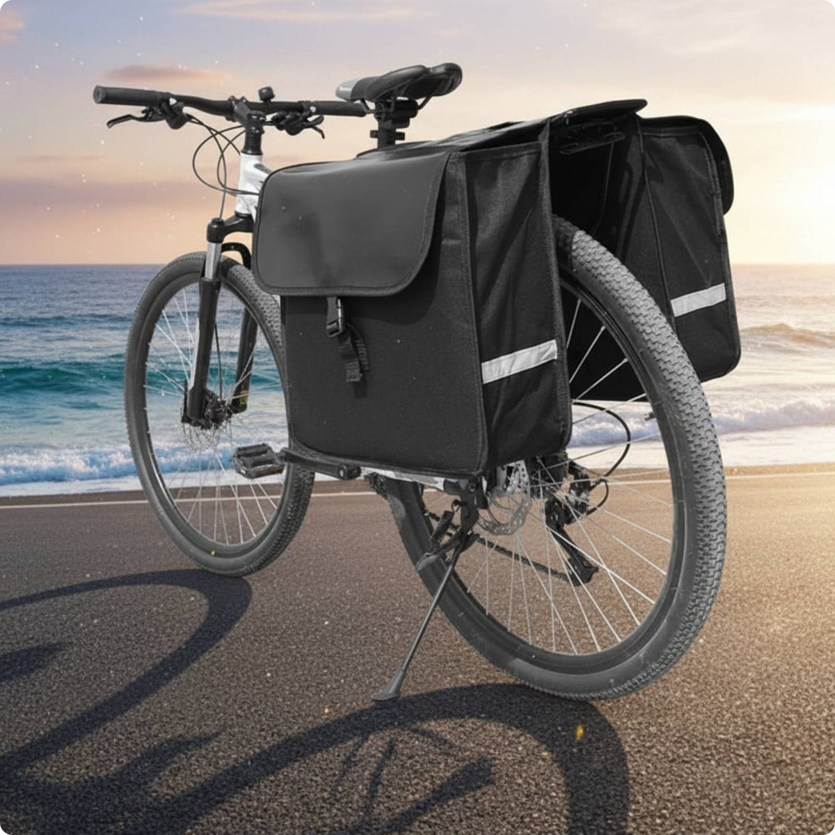 Load-Bearing Boards Double-Sided Pannier Bag Flap Closure Rear Pannier Bag Reflective Strips Cycle Accessory Large Capacity for Cargo Carrying, Cycling