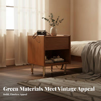 Modernist Inspired Bedside Cabinet with Storage Vintage aesthetic Retro End Table with Open Shelf Space-Saving Nightstand Minimalist Look for Renters, Homeowners, Students, Small Spaces, Apartment, Guest Room, Sofa Side