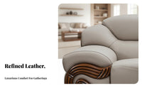 3-Seater Settee European design Carved Frame Couch Genuine Leather Upholstery Sofa for Homeowners, Families, Formal Sitting Area, Hotel Lobby, grand estate