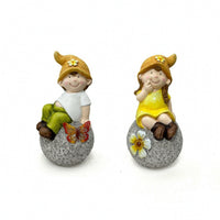 2 Pieces Boy and Girl Statue Ceramic Garden Figures Decorative for Bookshelf