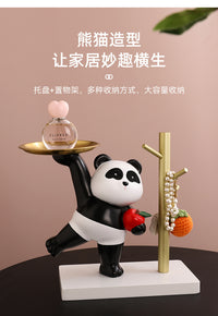 创意熊猫入户玄关卡通摆件家居装饰品轻奢高档礼品钥匙收纳工艺品