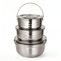 Camping Cookware Set Stainless Steel Camping Pots and Pans Space-Efficient-Saving Cookware with Lids for Campers, Backpackers, Picnics