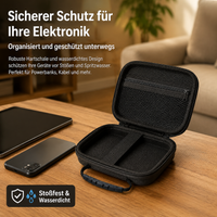 Electronics Protective Case, 16x12x5cm, Robust EVA Hard Shell, Waterproof Bag with Handle for Gadgets, Deep Black