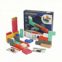 Wooden Blocks with Storage Box Educational Wooden Building Block Set Shape Matching Toy Smooth Unit Blocks Colorful