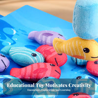 Educational Inspired Cloth Fishing Game Set Develops Hand-Eye Coordination Toddler Fishing Toy Soft & Safe Soft Sea Creature and Stacking Cups Set Parent-Child Interactive for Toddlers, Preschoolers, Babies, Playroom, Floor, Bathtub