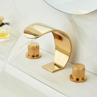 Light Luxury Gold Three-Hole Waterfall Basin Faucet, Split Type, Mixer