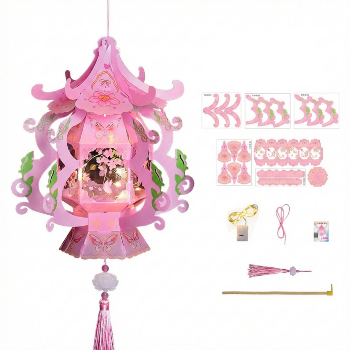 Traditional Lantern, DIY Cartoon Castle Lantern, Handheld Glowing Flower Light for Children, Festive Decoration