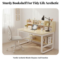 Computer Desk with Hutch Space Saving Design Student Desk with Storage Shelves Multi-functional Workstation Steel Frame Storage for Teens Suitable for Home Study Room Dorm