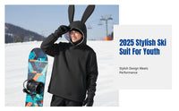 Ski Suit with Hare Ear Hoodie, Windproof Waterproof, Outdoor Snowboard, Unisex