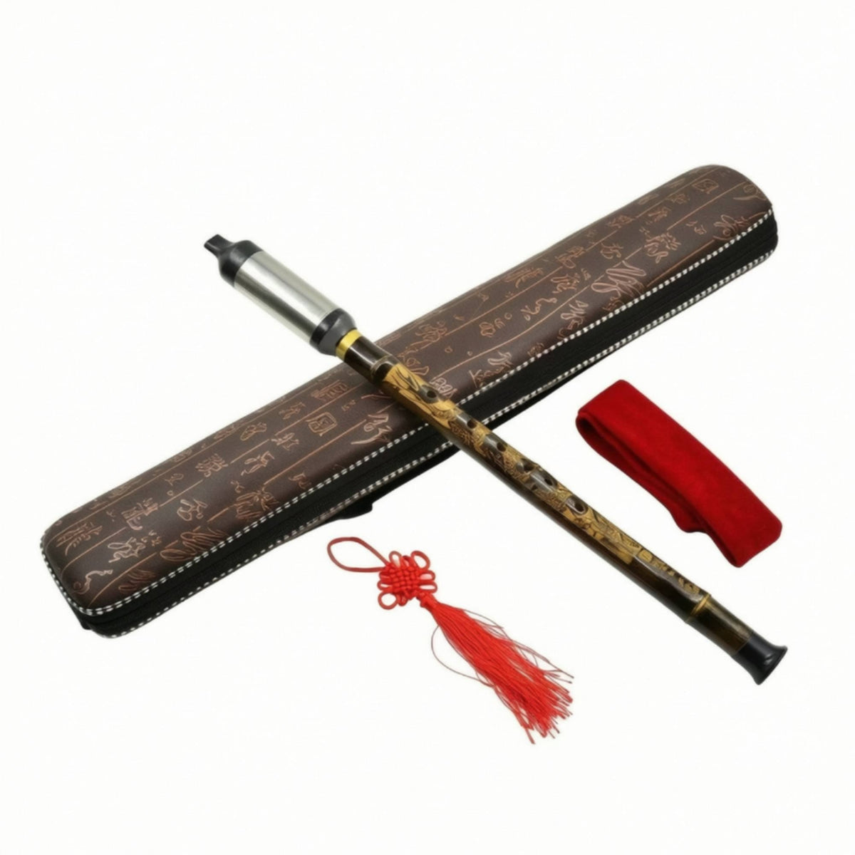 Vertical-Blown Bawu Detachable Bawu Flute Two-Section Flute with Storage Bag Carved for Beginners, Students, Musicians, Practice, Performance