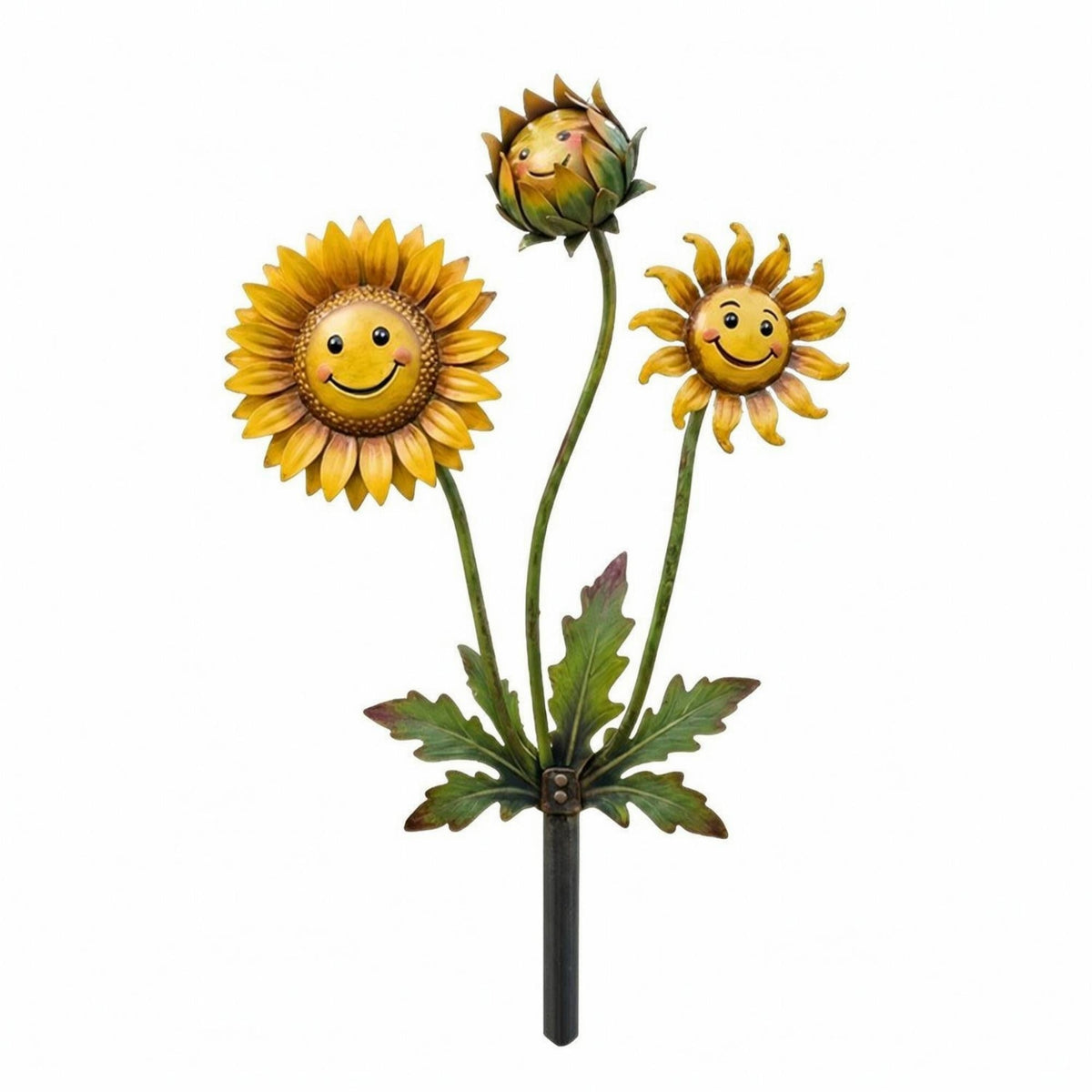 Sun-Shaped Flower Stake with Leaves Decorative Metal Yard Art Eye-Catching