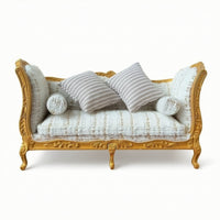 Dollhouse Sofa with Gold Frame Upholstered Miniature Settee with Ornate Frame Textured Dollhouse Sofa for Collectors, Hobbyists