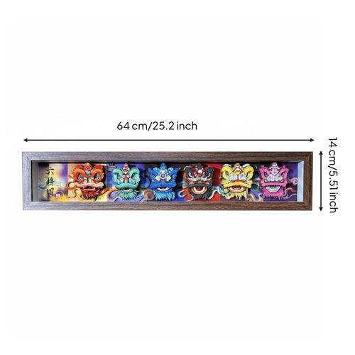 Lion Dance Decor Plaque Decorative Display Piece Framed Tabletop Art