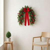 Christmas Wreath Festive Christmas Wreath with Bow Pre-Decorated Decorations for Homeowners, Decorators, Front Door, Wall, Window