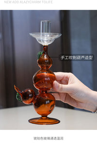 Creative Gourd-Shaped Glass Candle Holder with Colorful Candle