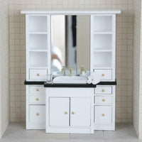 1:12 Scale Washroom Sink Vanity 1/12 Dollhouse Sink Cabinet Wooden Miniature House Decor for Collectors
