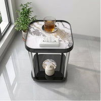 Board Top Mahjong Side Table Stainless Steel Game Side Table Rounded Corners Lower Shelf