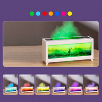 Acrylic Disperser with Picture Panel Flame-Effect Aroma Disperser with Night Light Tabletop Humidifier with Light Decorative