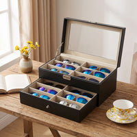 Two-Layer Eyewear Storage Box with Drawer Large Capacity Glasses Storage Box with Drawer Dust-Proof Eyeglass Case with Window Safeguarding for Fashion Enthusiasts, Boutique Counter