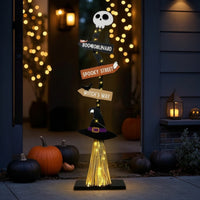 Witch Broom Sign Decorative Sign with String Lights Standing for Party Hosts