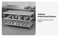 Rust-Proof Stainless Steel Worktable Easy to Clean Stainless Steel Workbench Adjustable Feet Commercial Kitchen Prep Table Waterproof for Restaurant Personnel, Professionals, Cafeteria, Workshop, Garage, Laundry Room