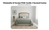 High supportive Design Upholstered Wood Bed Modern Minimalist and aesthetic Upholstered foundation Bed Sturdy Construction Bedroom Furniture sturdyDuty Frame for two adults, Apartment Dwellers, homeowners, Guest Room