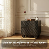 Bedside Storage Unit Handleless Doors Wavy Front Cabinet Rattan features