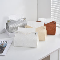 Woven Leather Geometric Embossed Tissue Box Cover, PU, Tabletop, Modern Minimalist