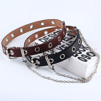 Punk Style Belt with Chain Decoration for Jeans, Faux Leather, Pin Buckle