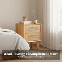 Nightstand with Woven Drawer Japanese Inspired Rattan Drawer Cabinet for Adults