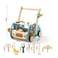 Shape-Sorting Wagon Pusher Multifunction Wooden Push Pusher Non-Slip Wheels