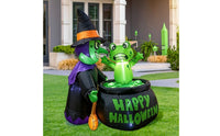 Green Inflatable Witch with Frog Bright Witch Inflatable with Pot Spooky Yard Inflatable Decoration Scary for Lawn