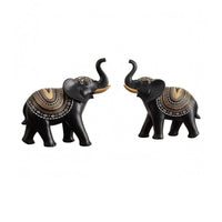 2 Pieces Resin Elephant Figurines Geometric Pattern Elephant Statue Set Textured Animal Ornaments