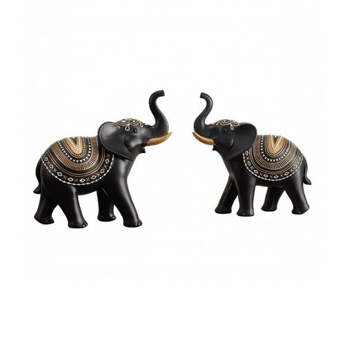 2 Pieces Resin Elephant Figurines Geometric Pattern Elephant Statue Set Textured Animal Ornaments
