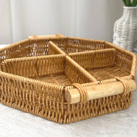 Rattan Design Serving Platter Woven Compartment Basket for Picnic, Party