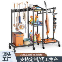 跨境清洁工具整理收纳庭院拖把扫把扫帚整理可移动置物架