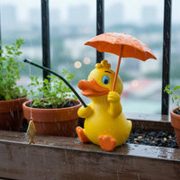 Resin Duck Statue with Umbrella Weather Resistant Fishing Duck Figurine