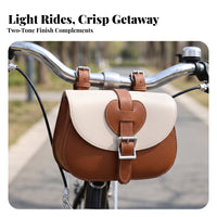 Vintage Leather Bike Bag with Buckle Retro Bike Front Bag Compact Pouch Easy to Install for Cyclists, Commuters, Commuting, City Rides