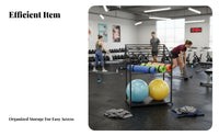 Space Saving Fitness Ball and Mat Rack Large Capacity Fitness Mat Storage Rack Sturdy & Long-Lasting Home Gym Storage Cart Mobile Design