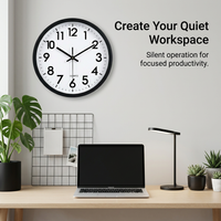 Wall Clock Silent, Battery Operated Movement, Home Living Room Bedroom, Round Acrylic Dial, Modern Casual, Pointer Digital Display